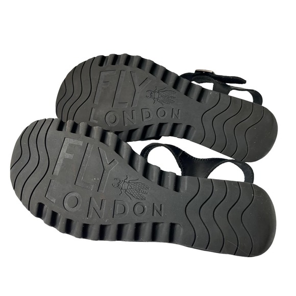 FLY LONDON EMITFLY WEDGE SANDALS IN BLACK LEATHER WOMEN SIZE EU39/US9 - Picture 10 of 10